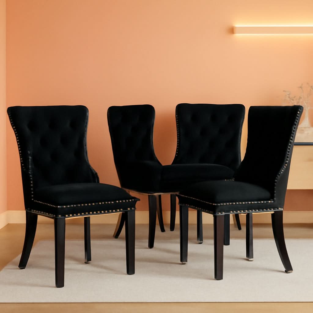 Velvet Dining Chairs Black Tufted Upholstered Set 4