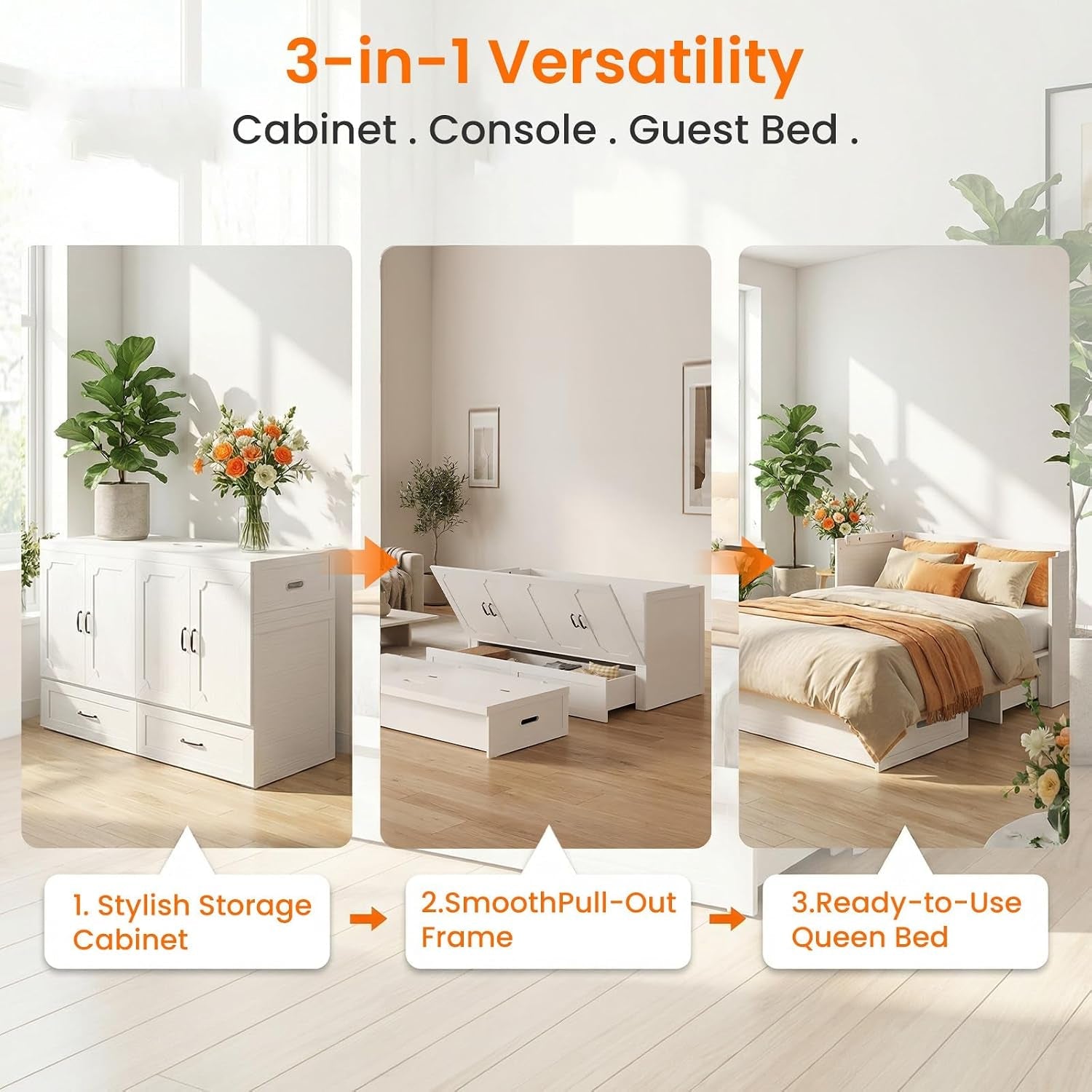 Queen Murphy Bed With Mattress White Storage Drawer-2