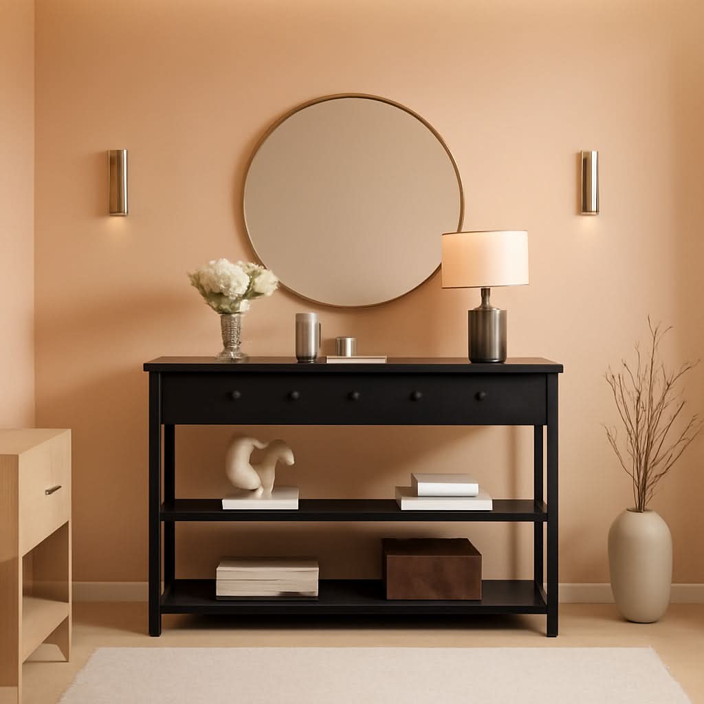 Black Console Table With USB Ports And Outlets For Living Room-0