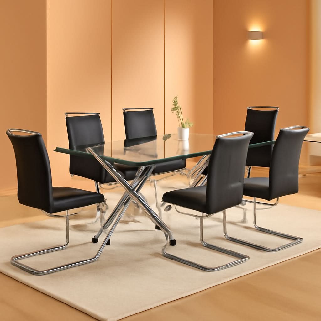 Set Of 6 Armless Dining Chairs With Metal Legs Black