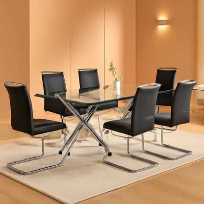 Set Of 6 Armless Dining Chairs With Metal Legs Black