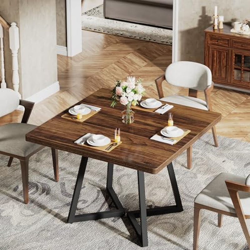 Square Dining Table 31.5in Industrial Rustic Brown