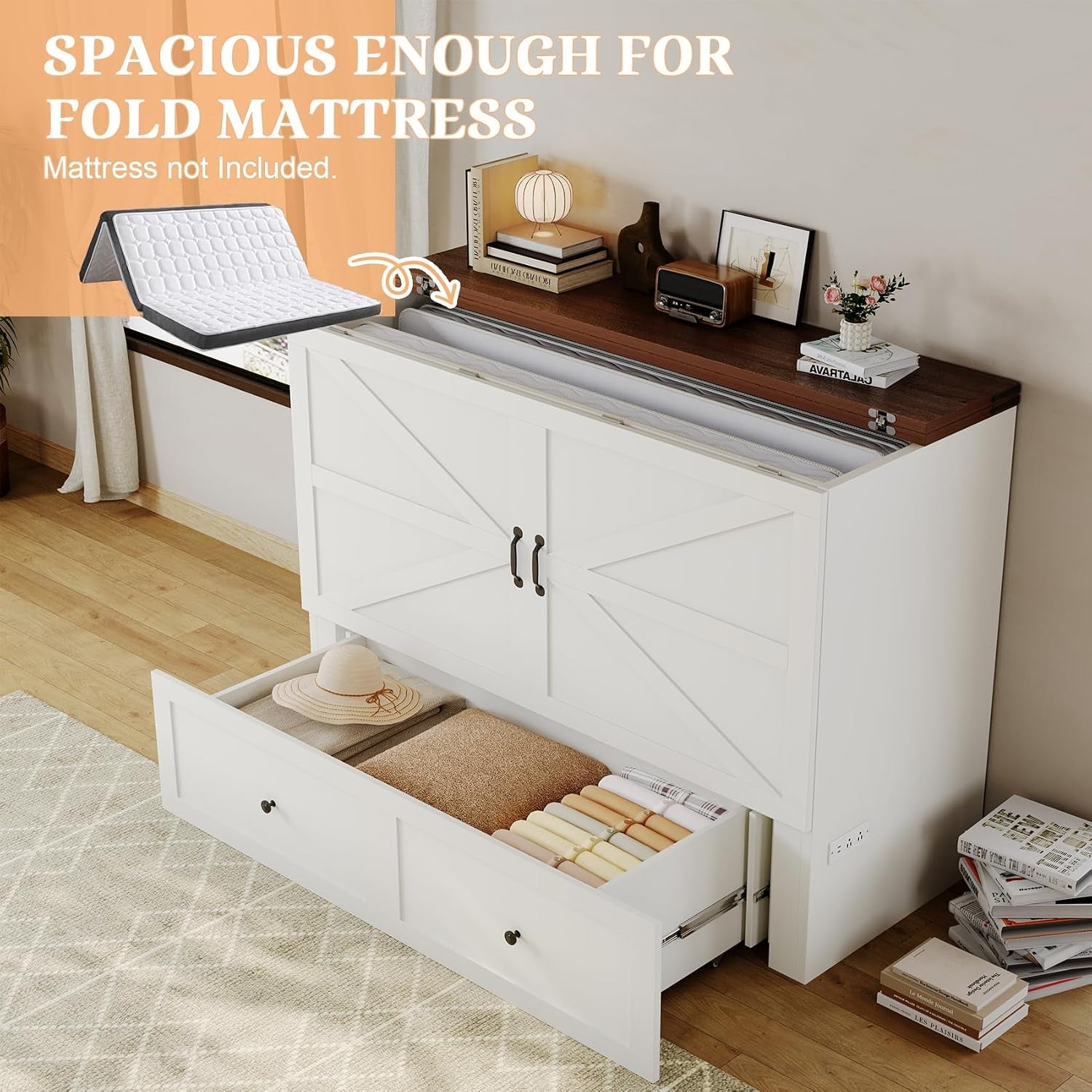 Full Size Murphy Bed Cabinet With ChargingStationPro-2
