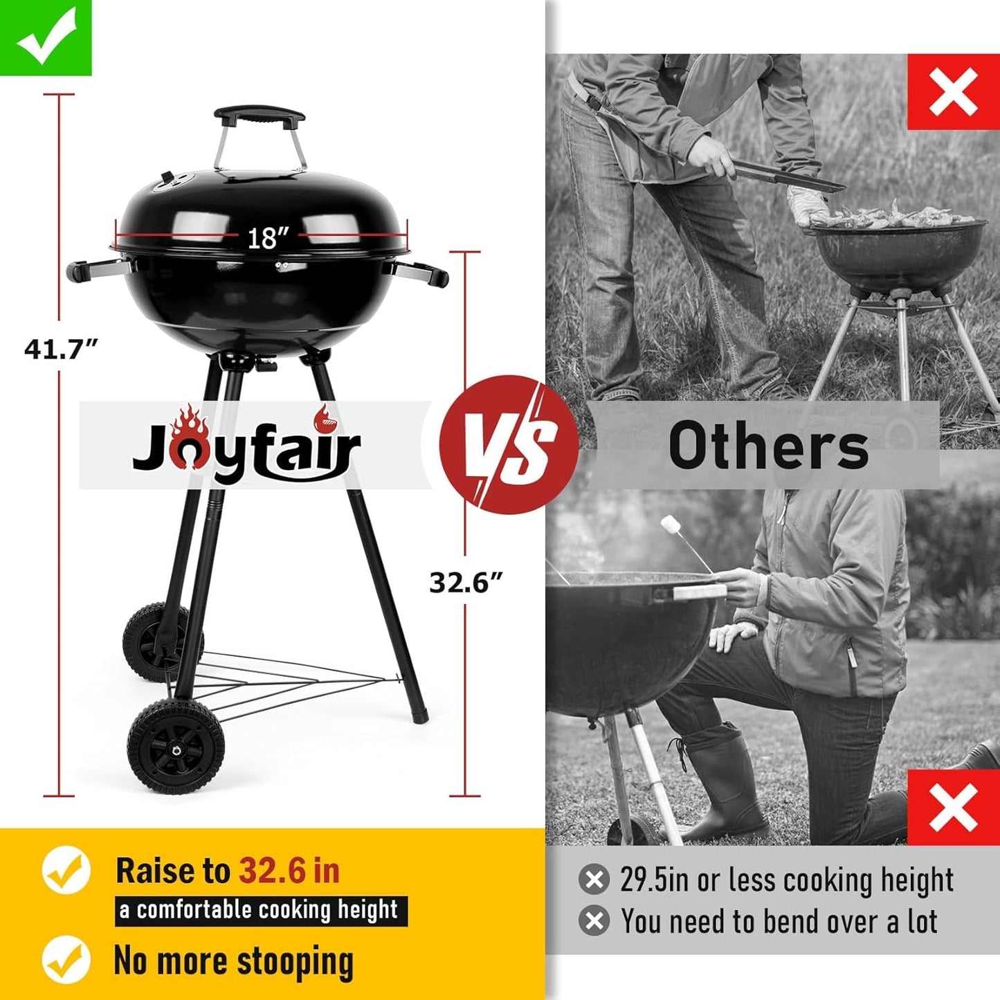 Industrial Grade Black 18Inch Kettle Grill Outdoor