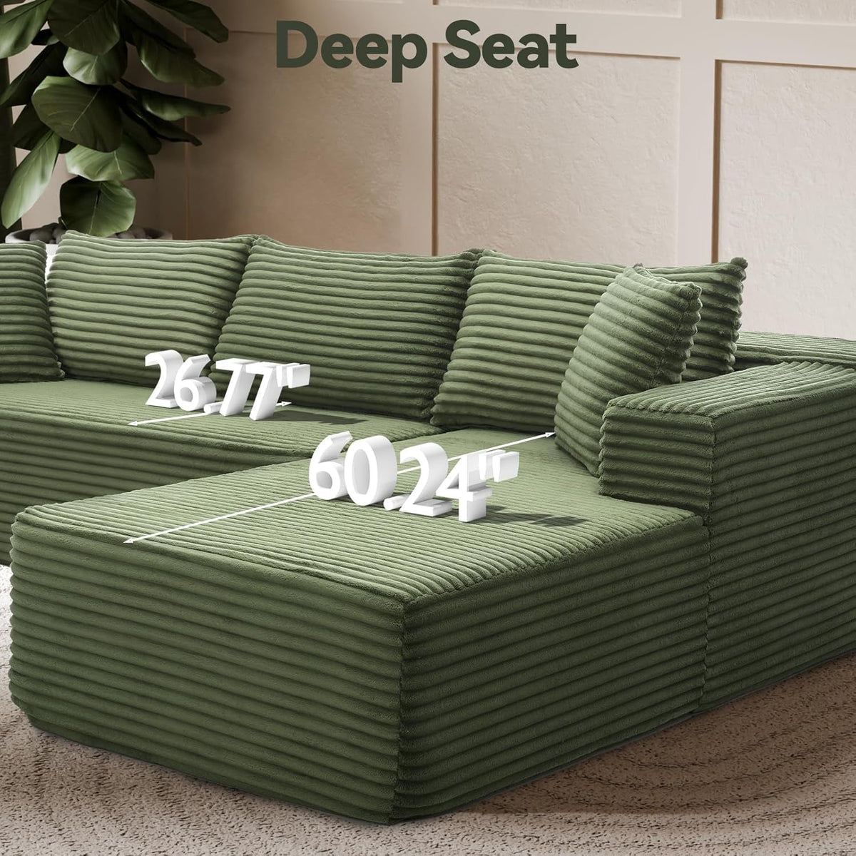 106 Inch Emerald Corduroy Luxurious Sectional Sofa