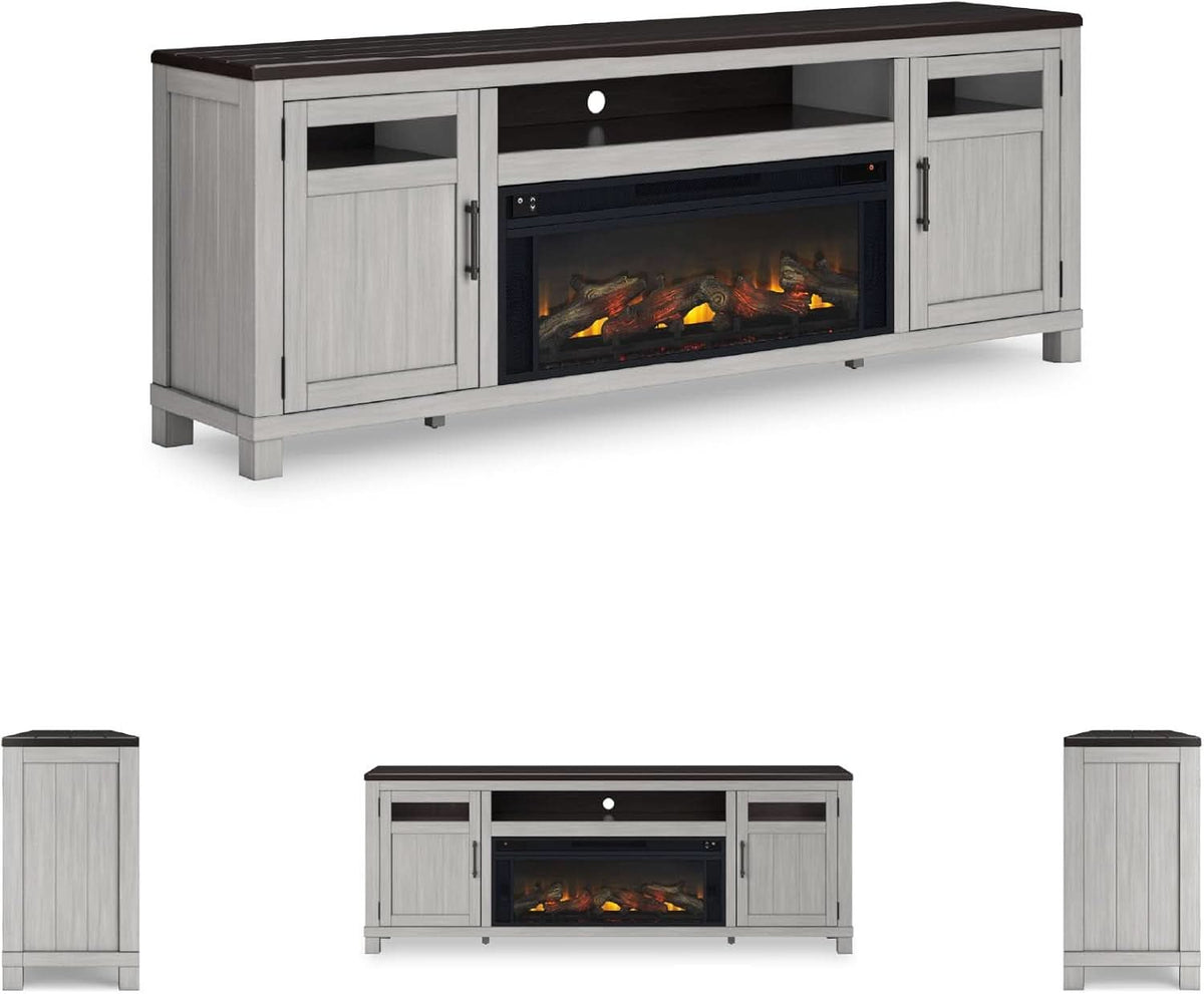 Darborn 88 Inch TV Stand Light Gray Dark Brown Electric Fire place-4