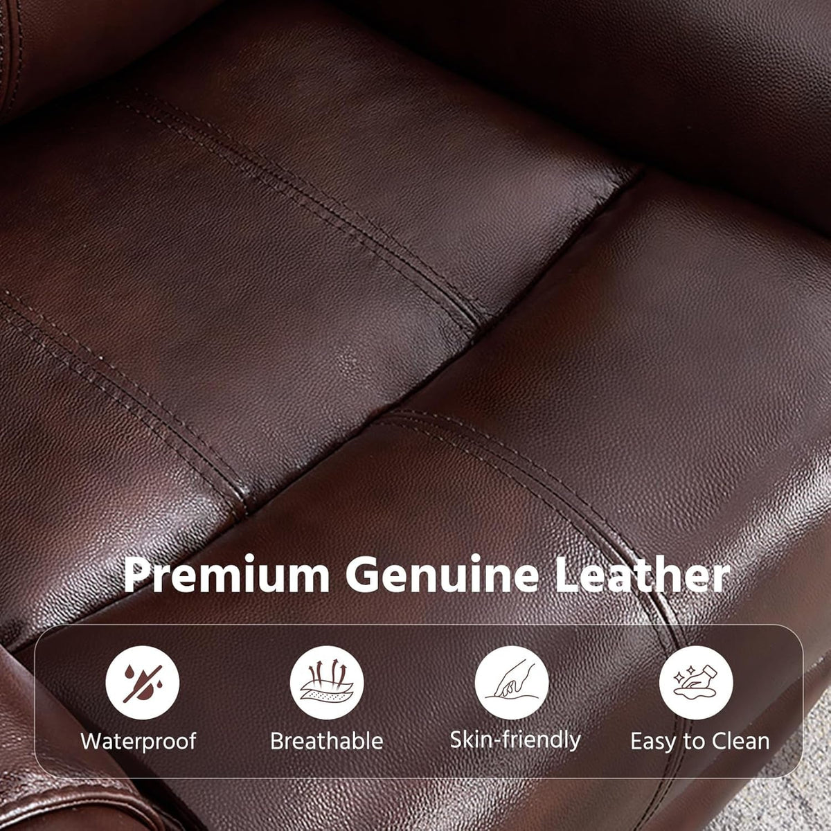 Genuine Leather Manual Overstuffed Loveseat Recliner Brown