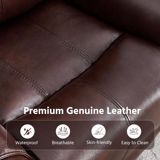 Genuine Leather Manual Overstuffed Loveseat Recliner Brown