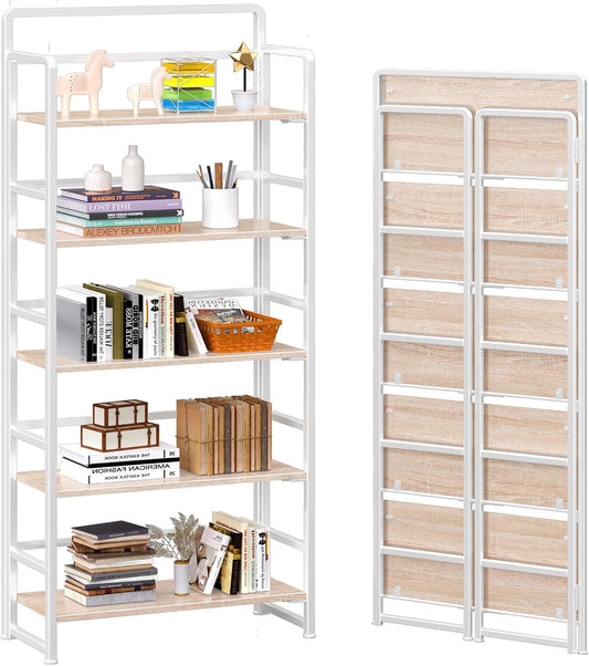 Natural White Five Tier Freestanding Storage Bookcase