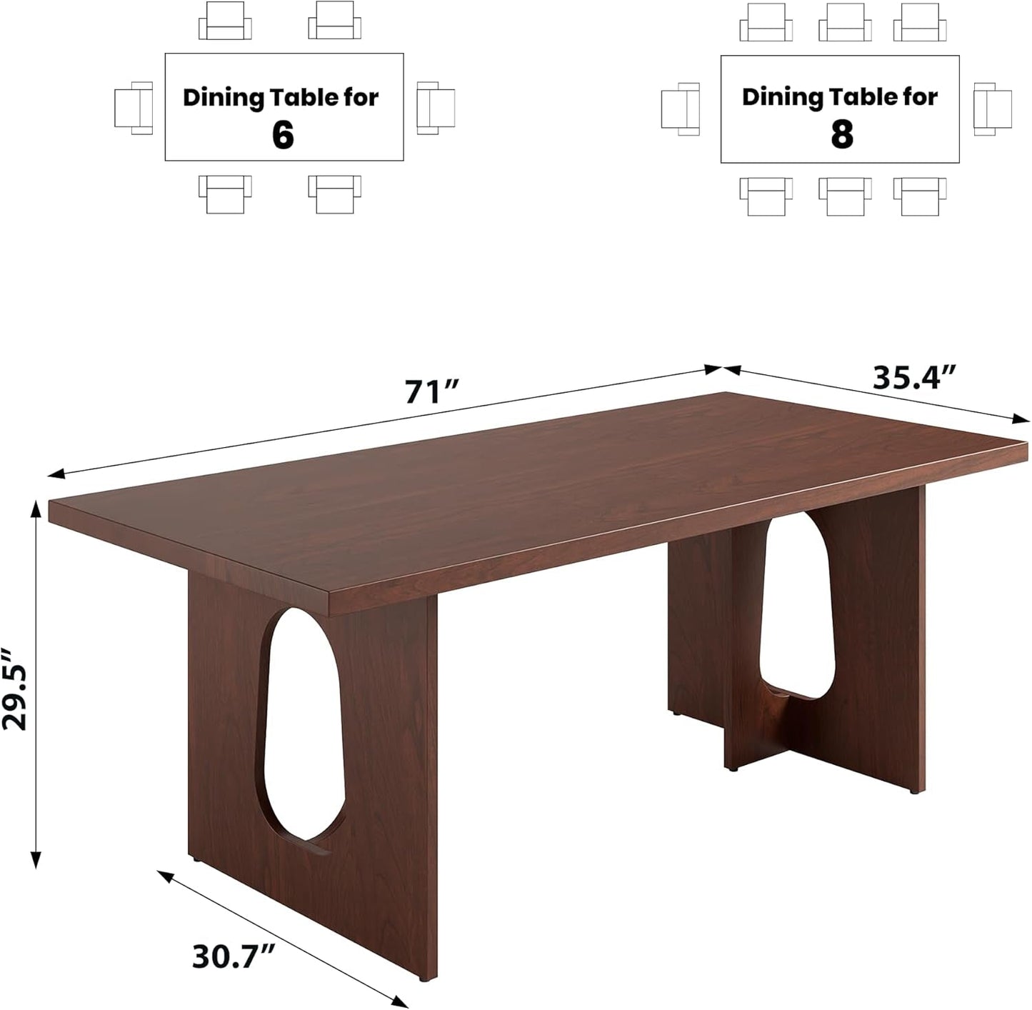 Walnut 71 Inch Dining Table Seats Six To Eight Contemporary