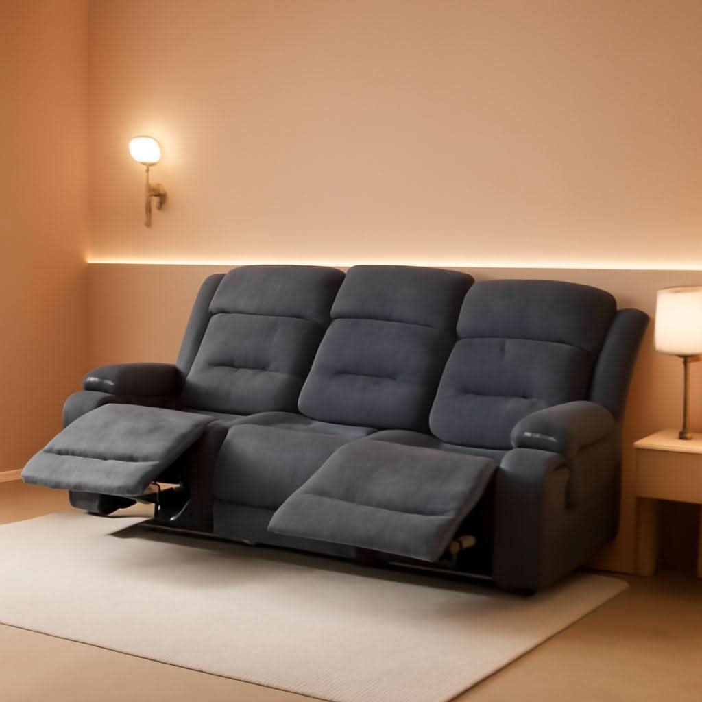 Oversized Heated Massage Recliner Sofa Slate Fabric