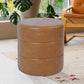 Round Upholstered Faux Leather Ottoman Footrest Camel