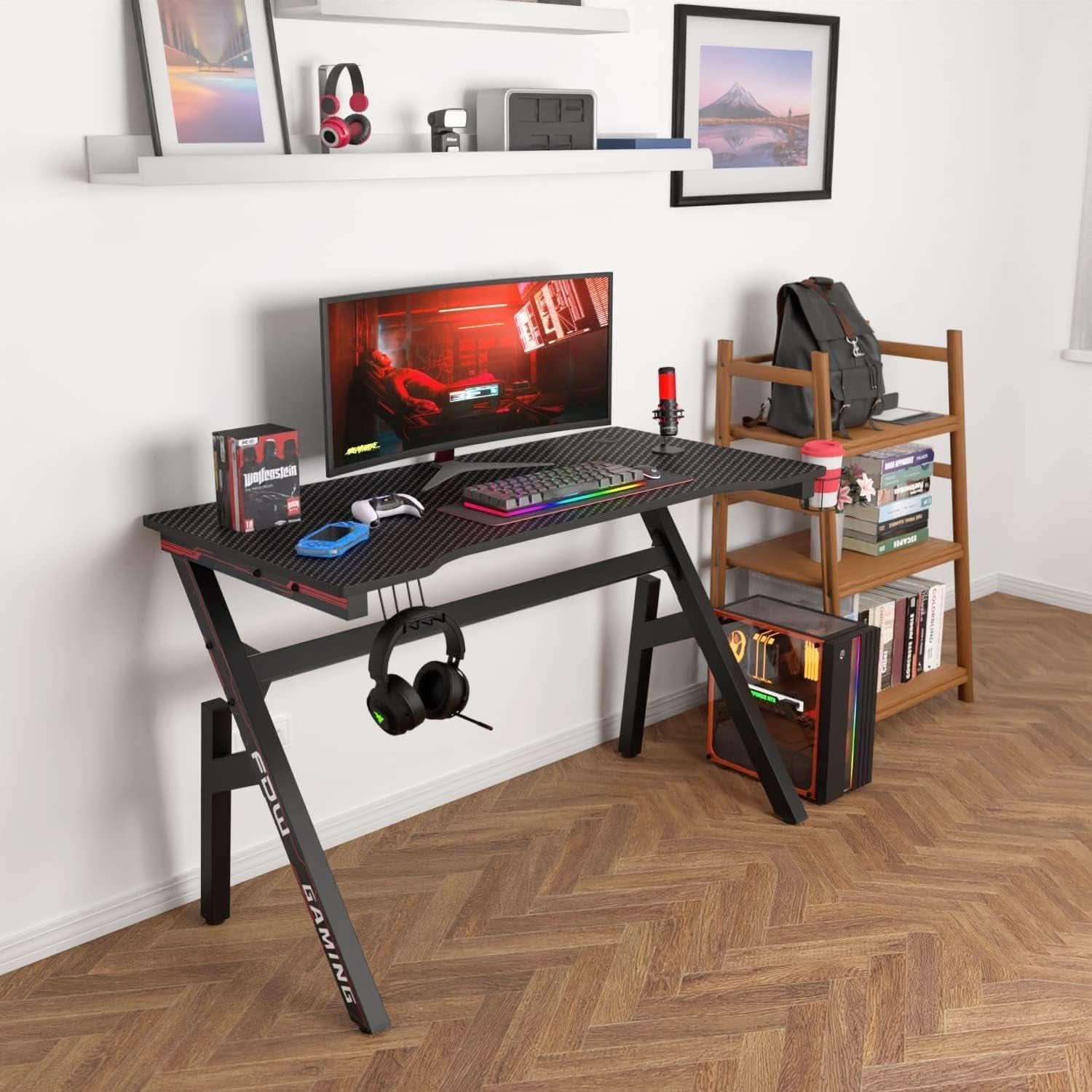 47 Inch Gaming Desk With Cup Holder For Home Office-3