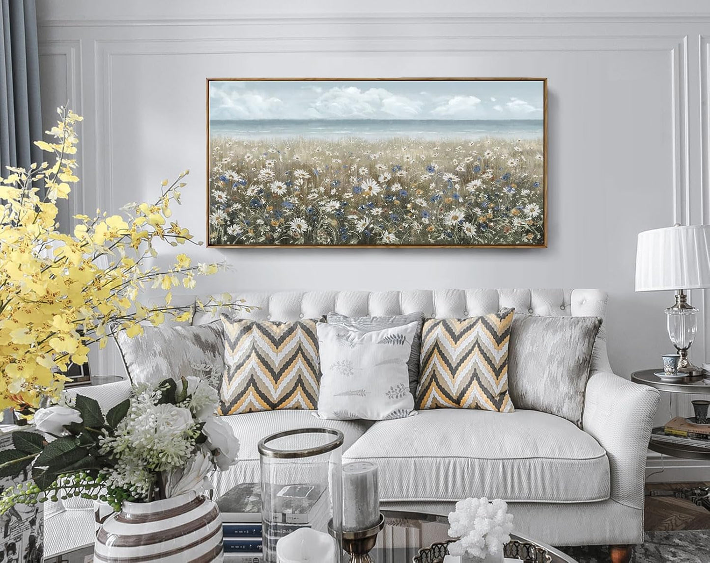 Framed Artwork Coastal Floral Wall Art 48x24Inches