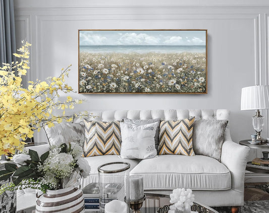 Framed Artwork Coastal Floral Wall Art 48x24Inches