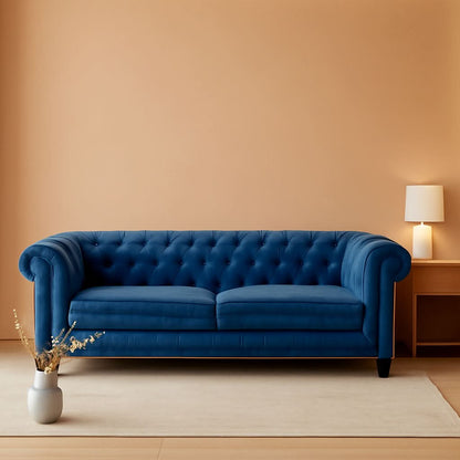 Blue Velvet 3 Piece Sectional Sofa Set With Tufting