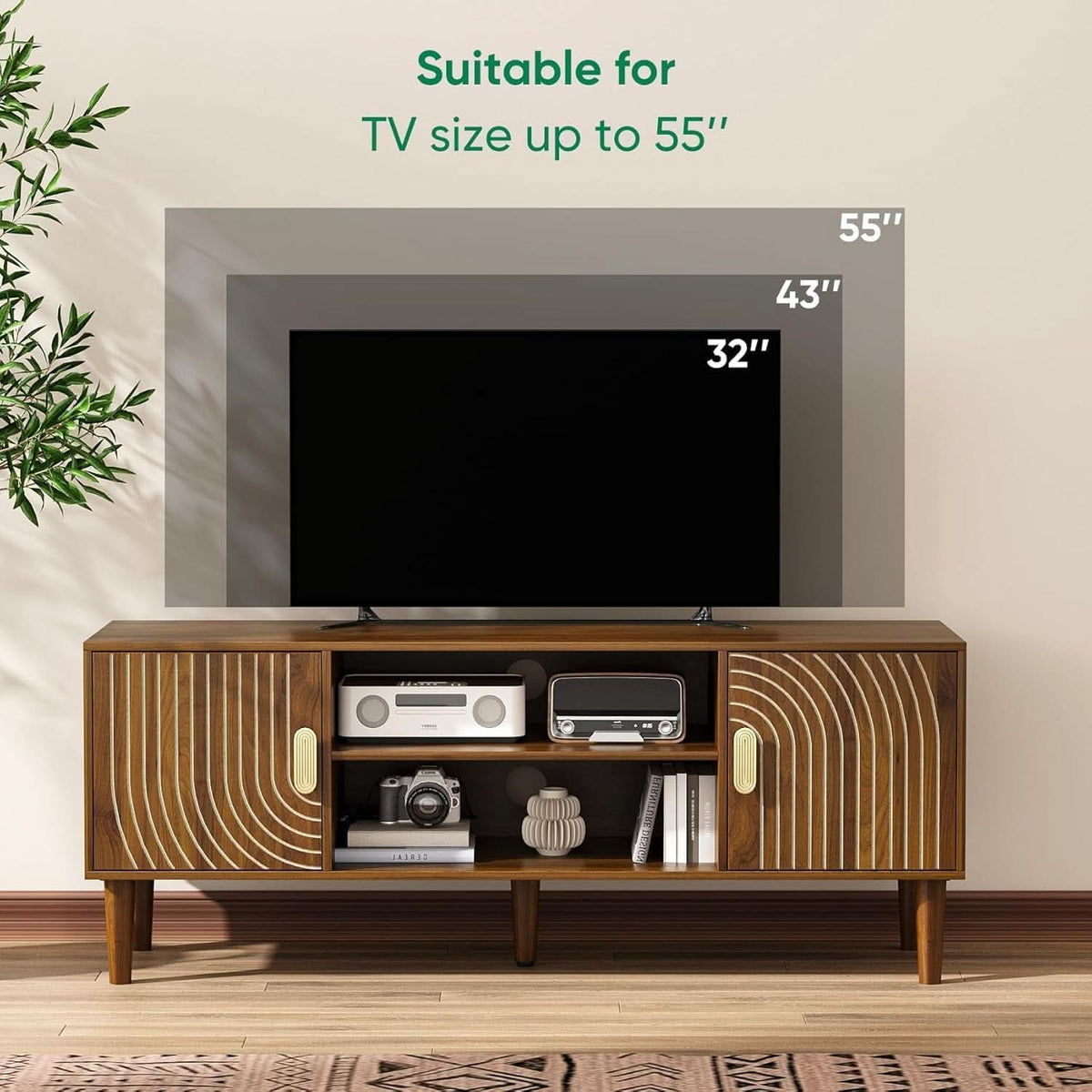 Walnut 47 Inch TV Stand Featur ingInte grated Storage