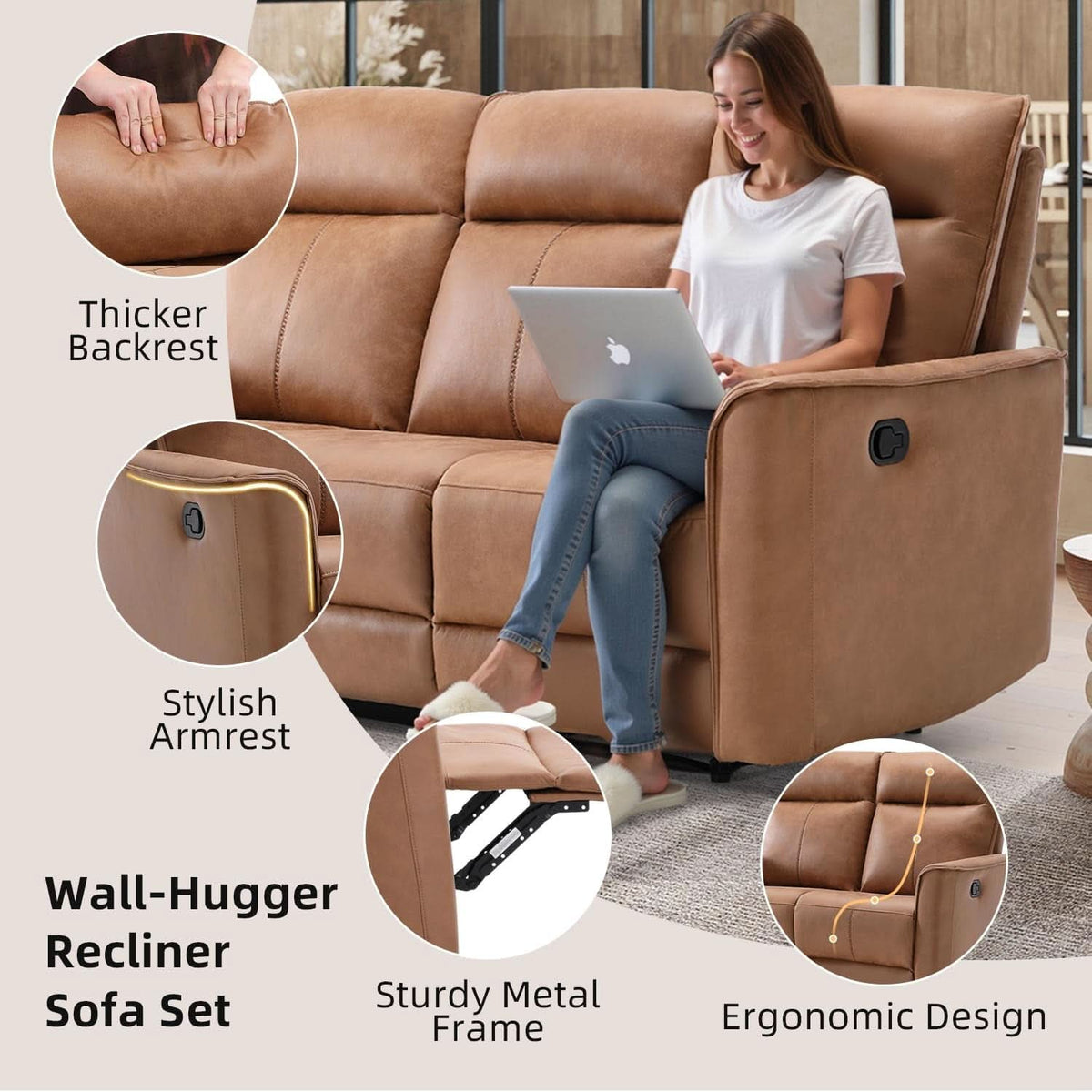 Brown Recliner Loveseat Set With Independent Recliners