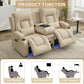 Beige Leatherette Power Reclining Loveseat With Massage