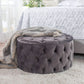 Grey Velvet Button Tufted Diamondlike Stitch Ottoman
