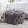 Grey Velvet Button Tufted Diamondlike Stitch Ottoman