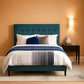 Queen Platform Tufted Upholstered Bed Teal Velvet Texture