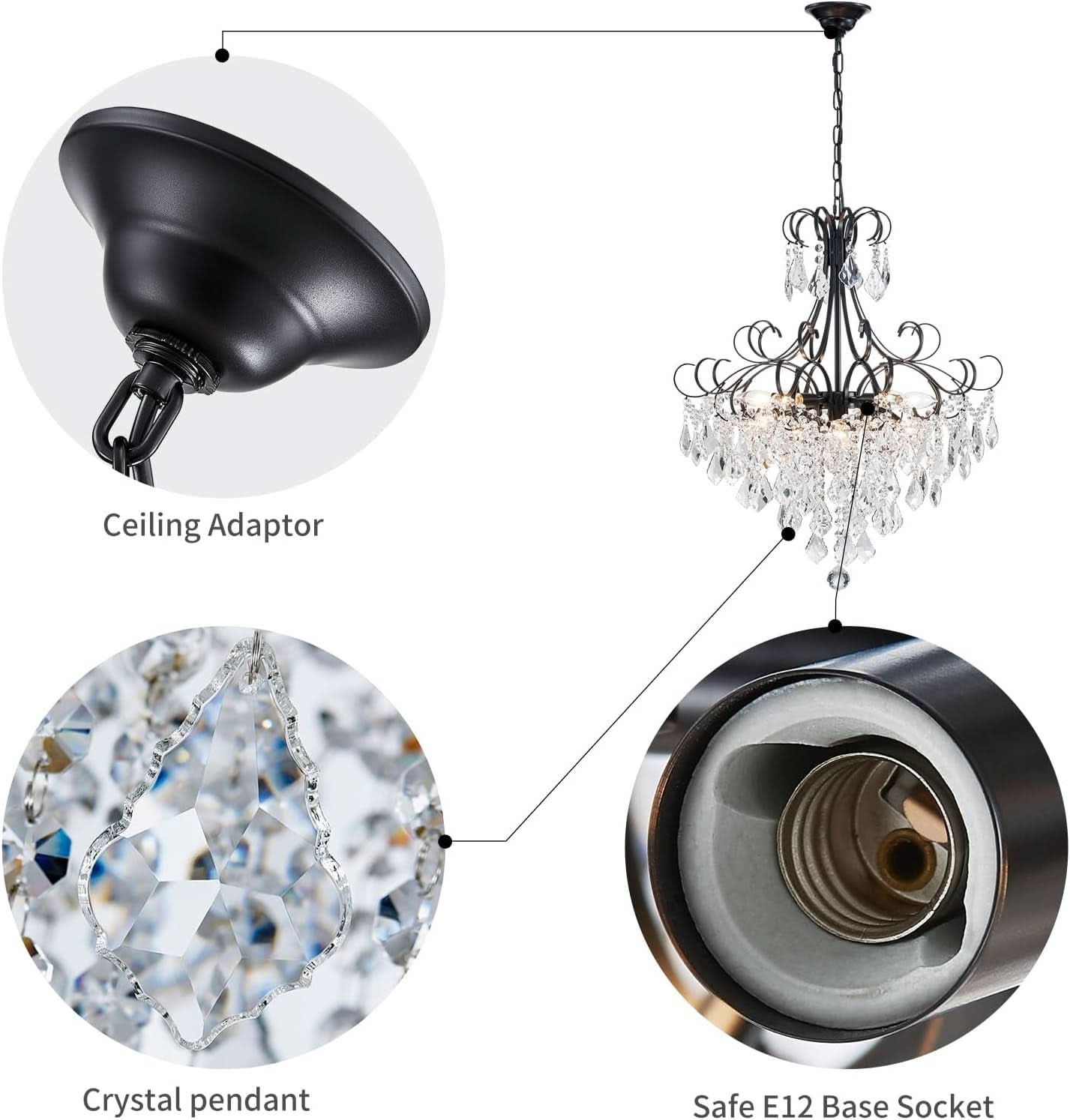 Black Crystal Chandelier 10 Light Pendant Ceiling Fixture