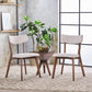 Mid Century Walnut Frame Dining Chairs Light Beige Set 2