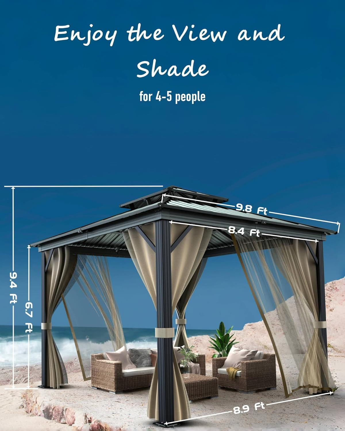 10x10 Hardtop Gazebo Aluminum Frame Outdoor Weatherproof