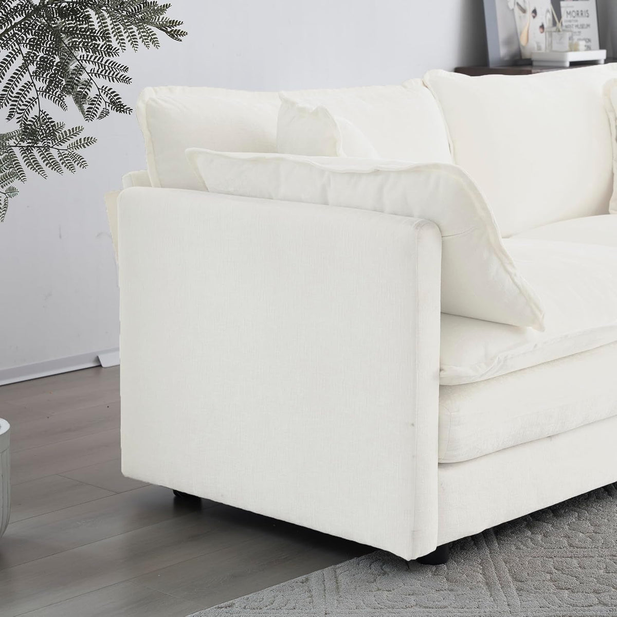White Chenille Two Seater Upholstered Cozy Loveseat