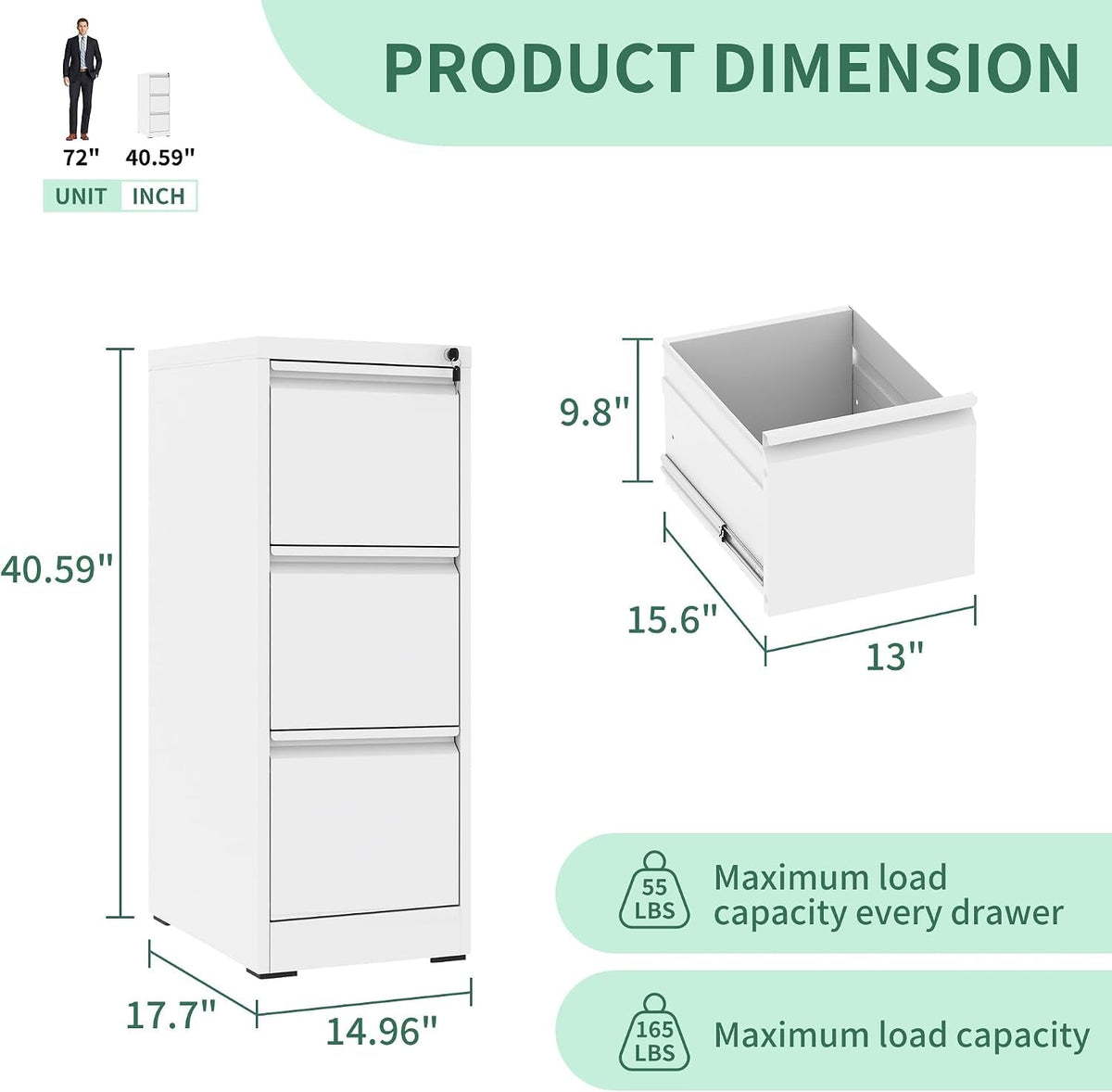 White 3 Drawer Vertical File Cabinet Locking Mechanism