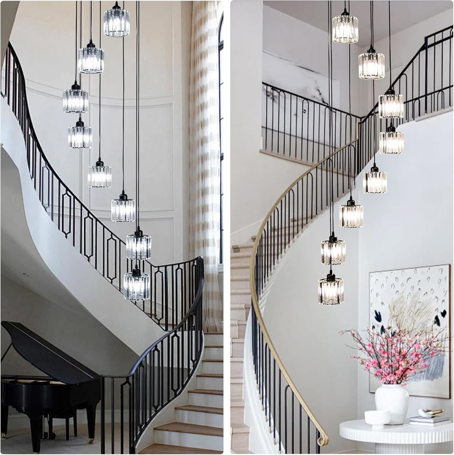 8 Lights Crystal Pendant Light Ceiling Chandelier Black