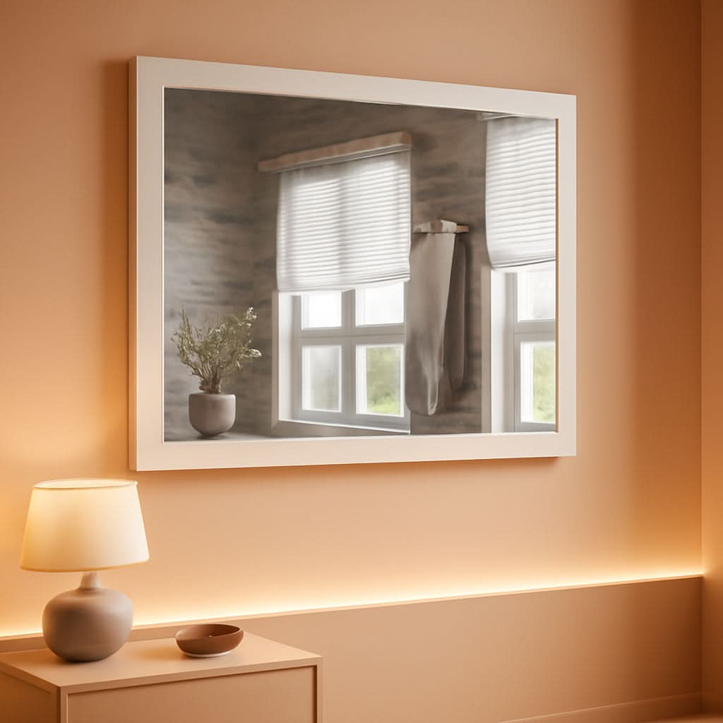 Bathroom Mirror FiftyByThirtyInches White Metal Framed