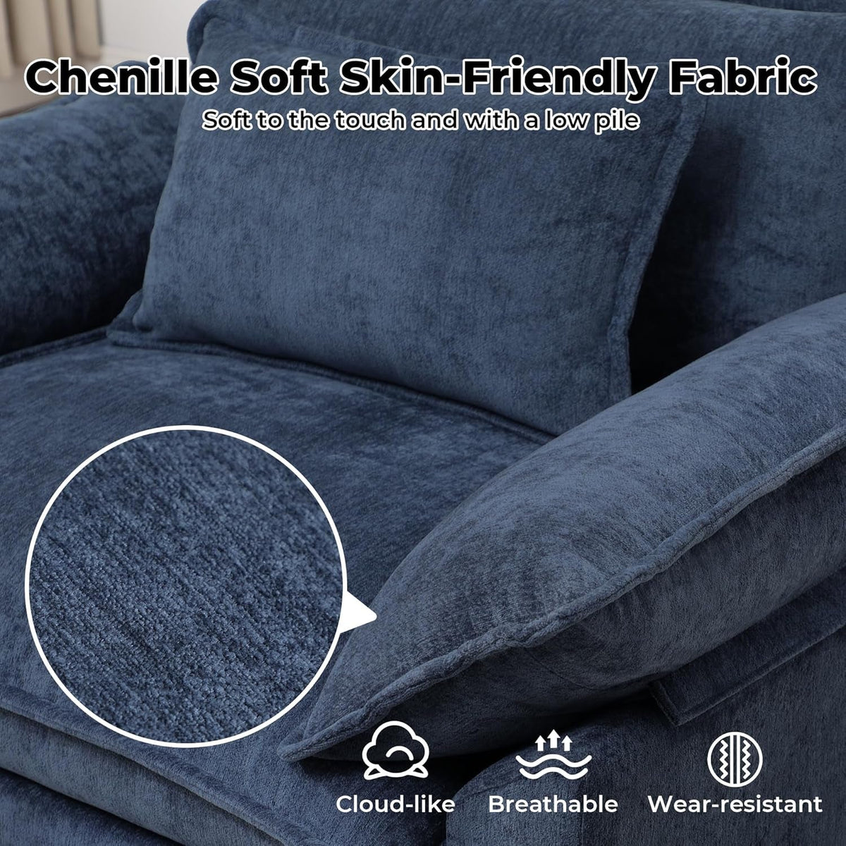 Oversized Chenille Accent Chair Blue DeepSeat Cushioned