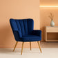 Blue Velvet Wingback Chair With Metal Legs For Living Room-0
