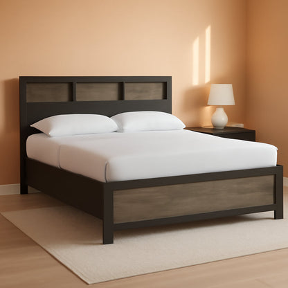 King Bed Frame With Bookcase Headboard Warm Gray Matte Black