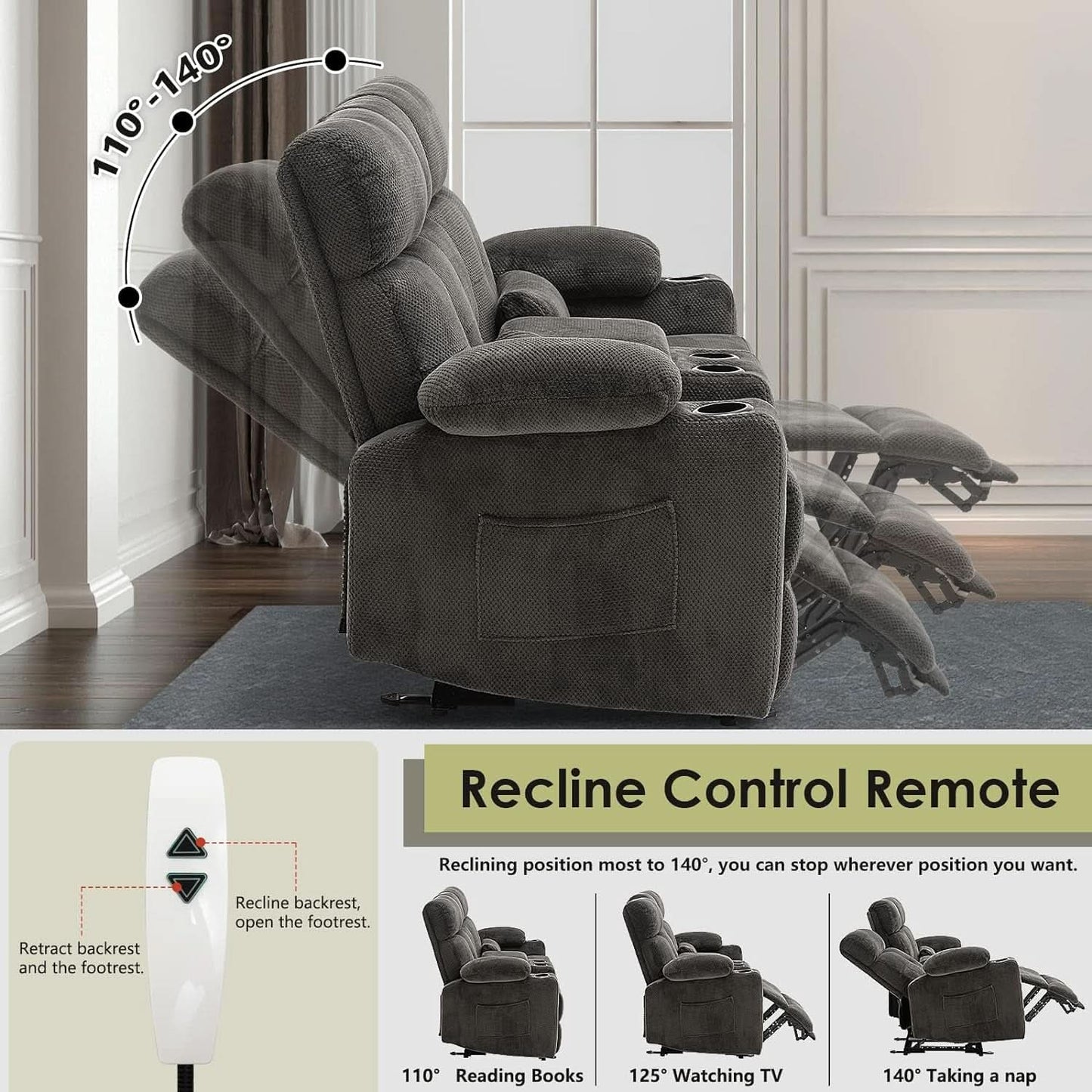 Power Reclining Loveseat With Console Heated Massage