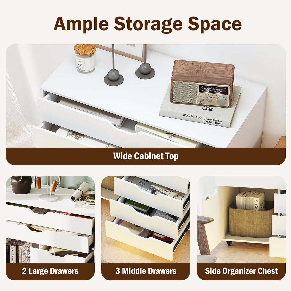 Rolling File Cabinet Five Drawers White Organizer Pro
