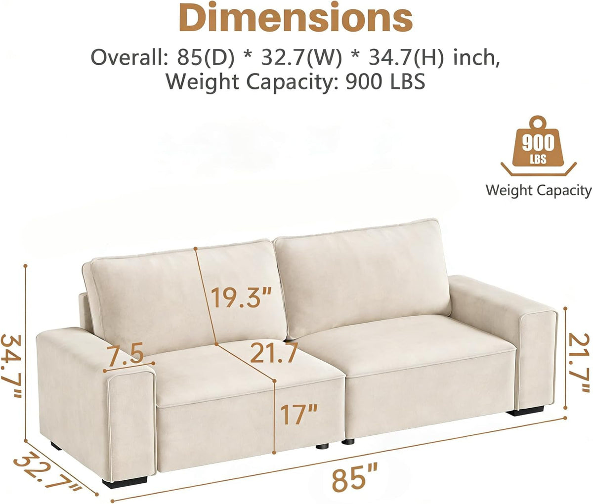 Eighty FiveInch Beige Sofa Modern Living Room Furniture-1