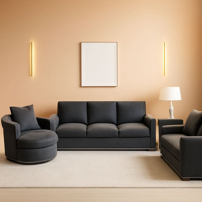 Charcoal 3 Piece Living Room Set With Chenille Upholstery