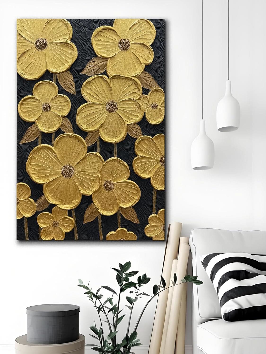 24x36 Inches Hand Painted Black White Grey Texture Wall Art