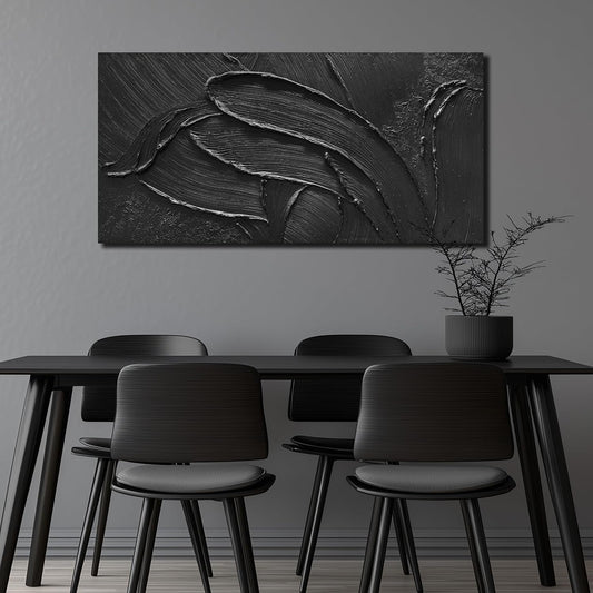 Midnight Black Handcrafted Abstract Canvas Painting 20x40