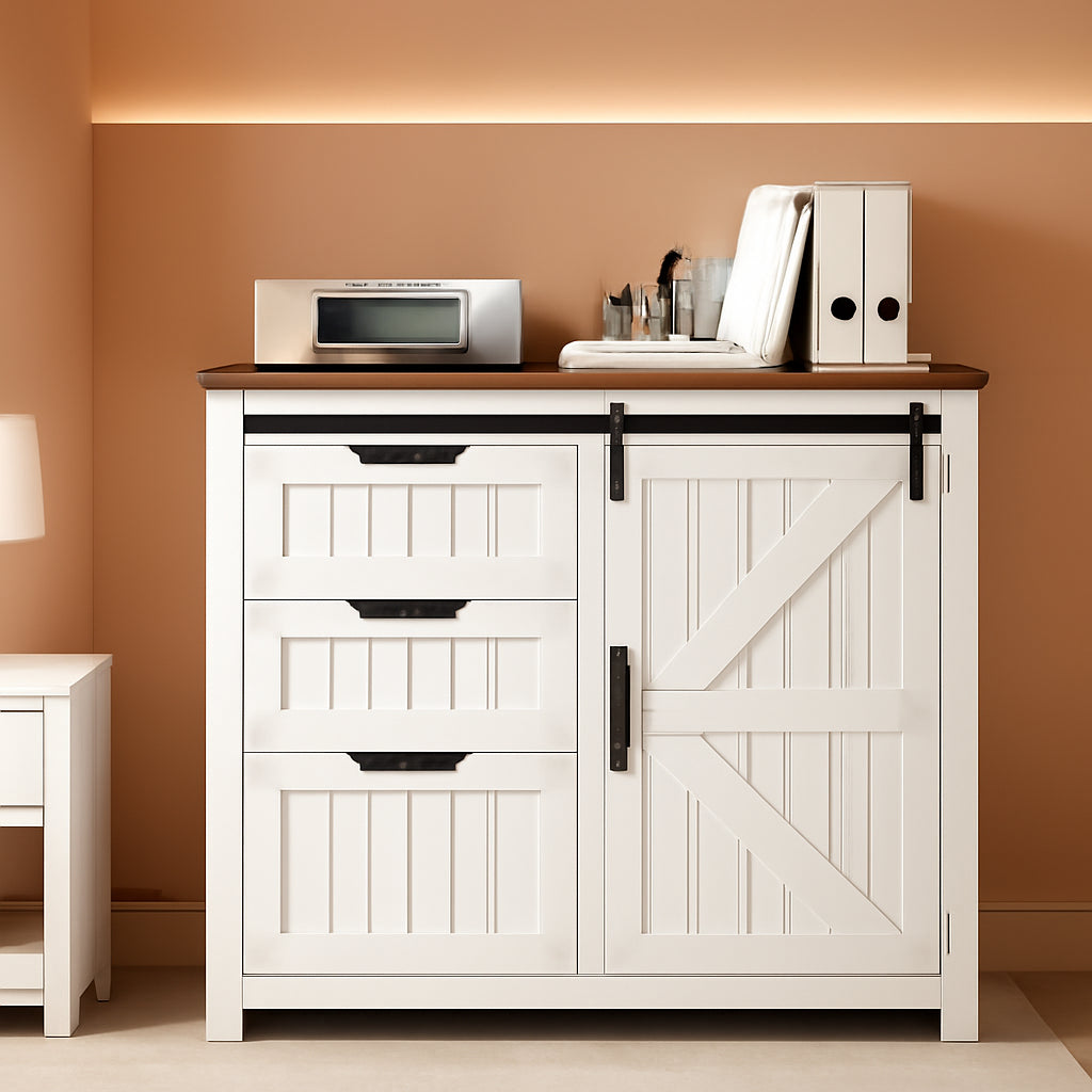 White Farmhouse Lateral File Cabinet Adjustable Shelves