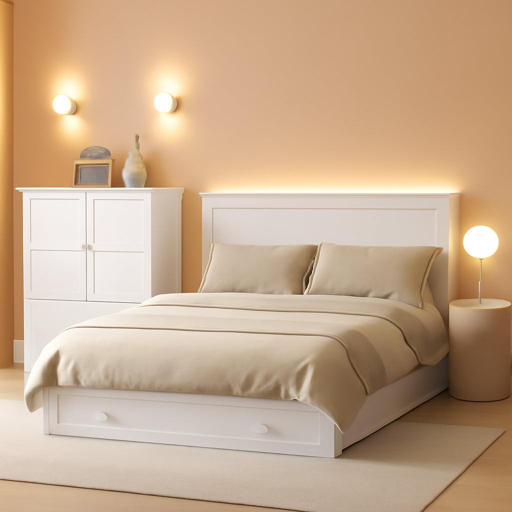White Queen Murphy Bed Cabinet With USB Charging Module