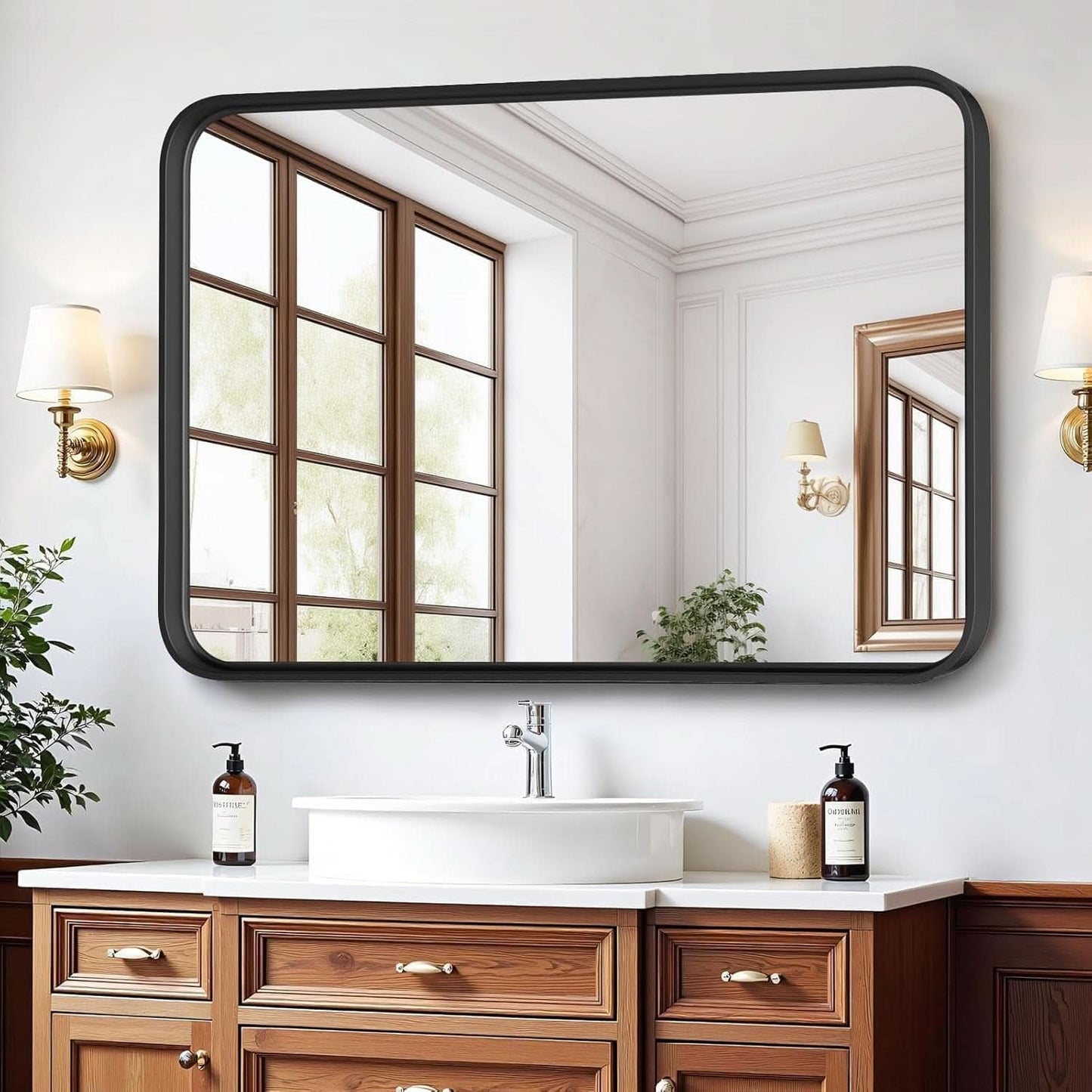 Matte Black Bathroom Mirror 30x22Inch Tempered Glass