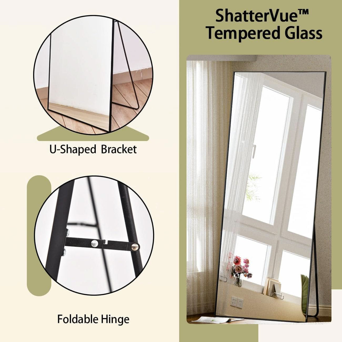 Standing Full Length Mirror Black Aluminum Framing