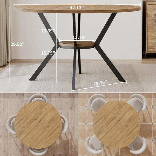 42 Inch Round Farmhouse Dining Table With Compact Storage
