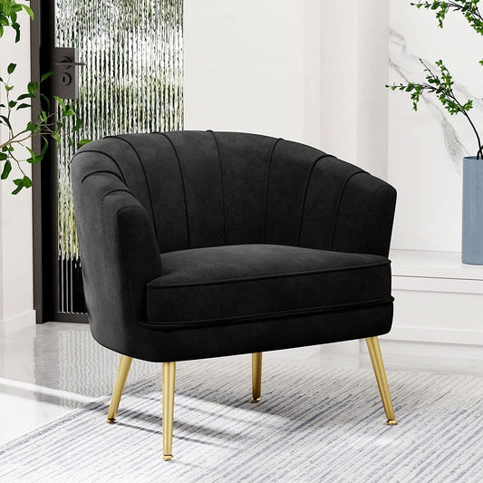 Modern Black Velvet Accent Chair With Gold Legs Living Room-1