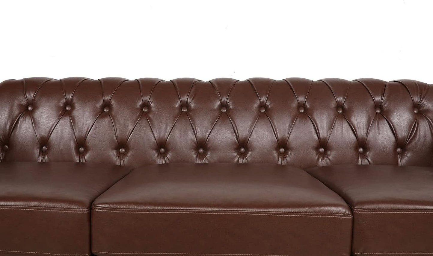 PU Brown Leather Modular Sectional Sofa Tufted Cushions