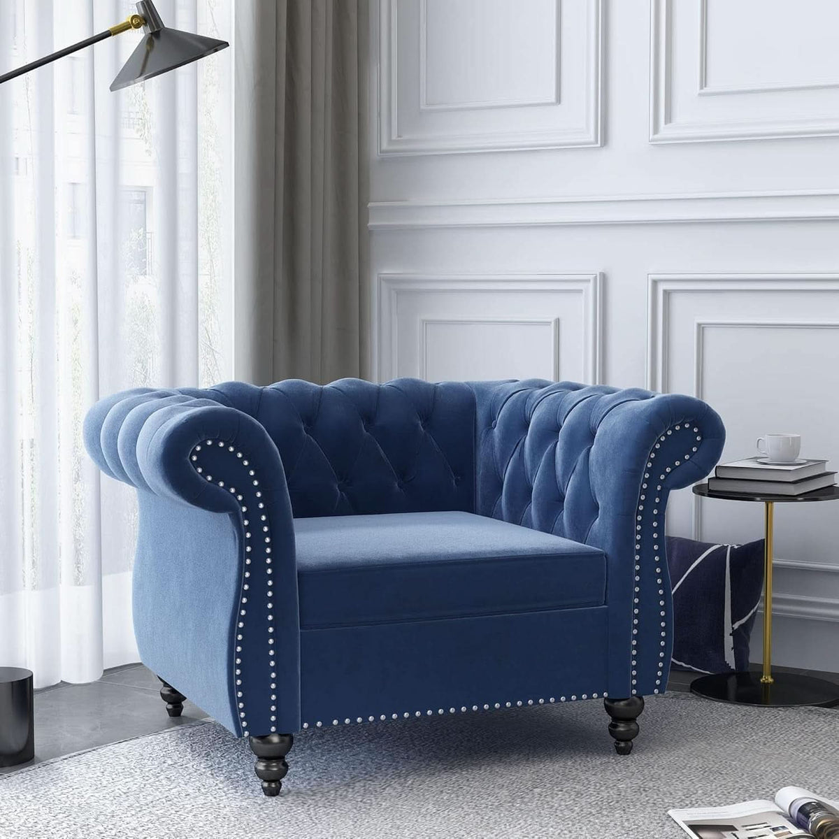 Blue Velvet 3 Piece Sectional Sofa Set With Tufting